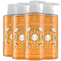Safeguard coconut hand soap bottle front shows refreshing cleanse and coconut scent.