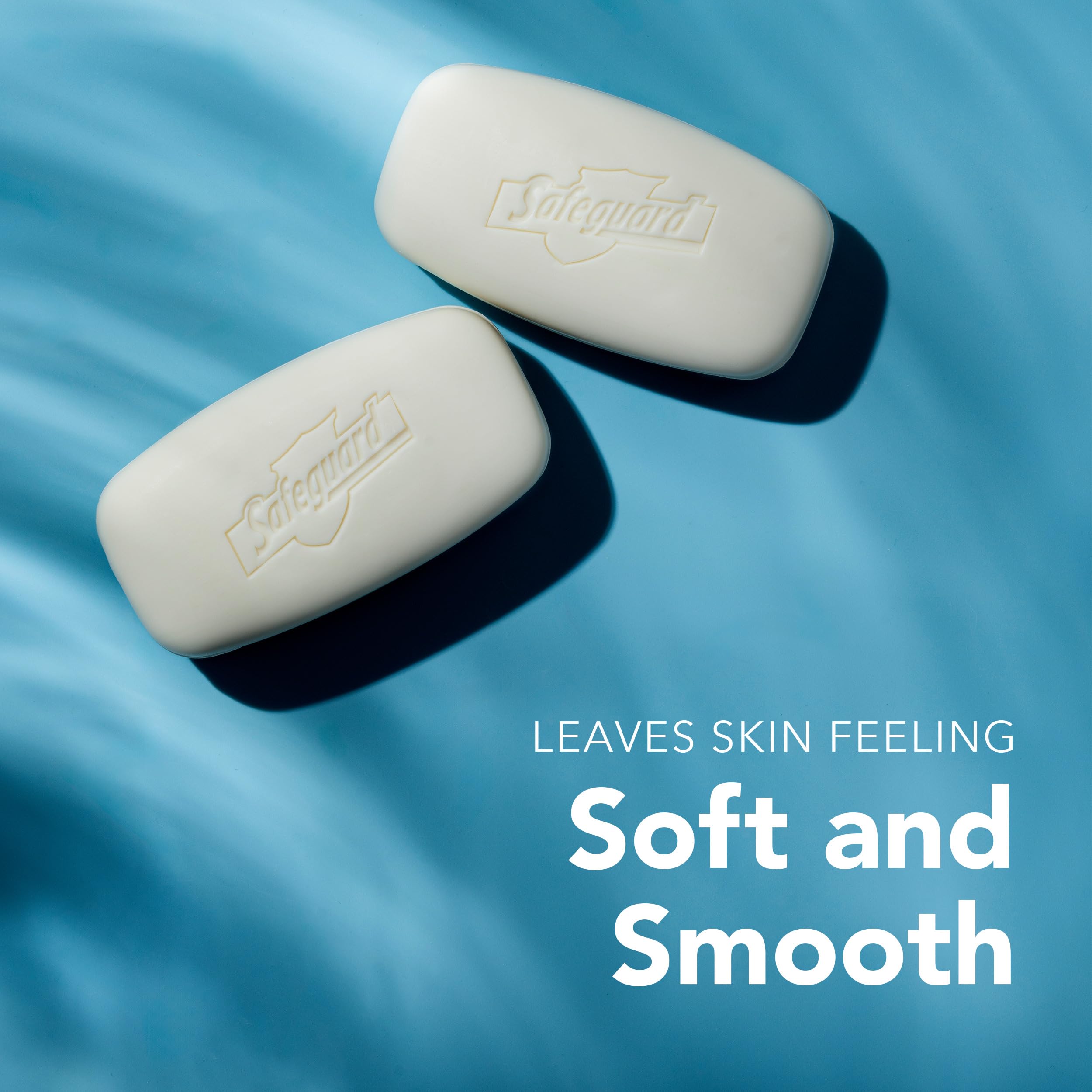 Safeguard soap bar shown on bathroom counter for quick hygiene.