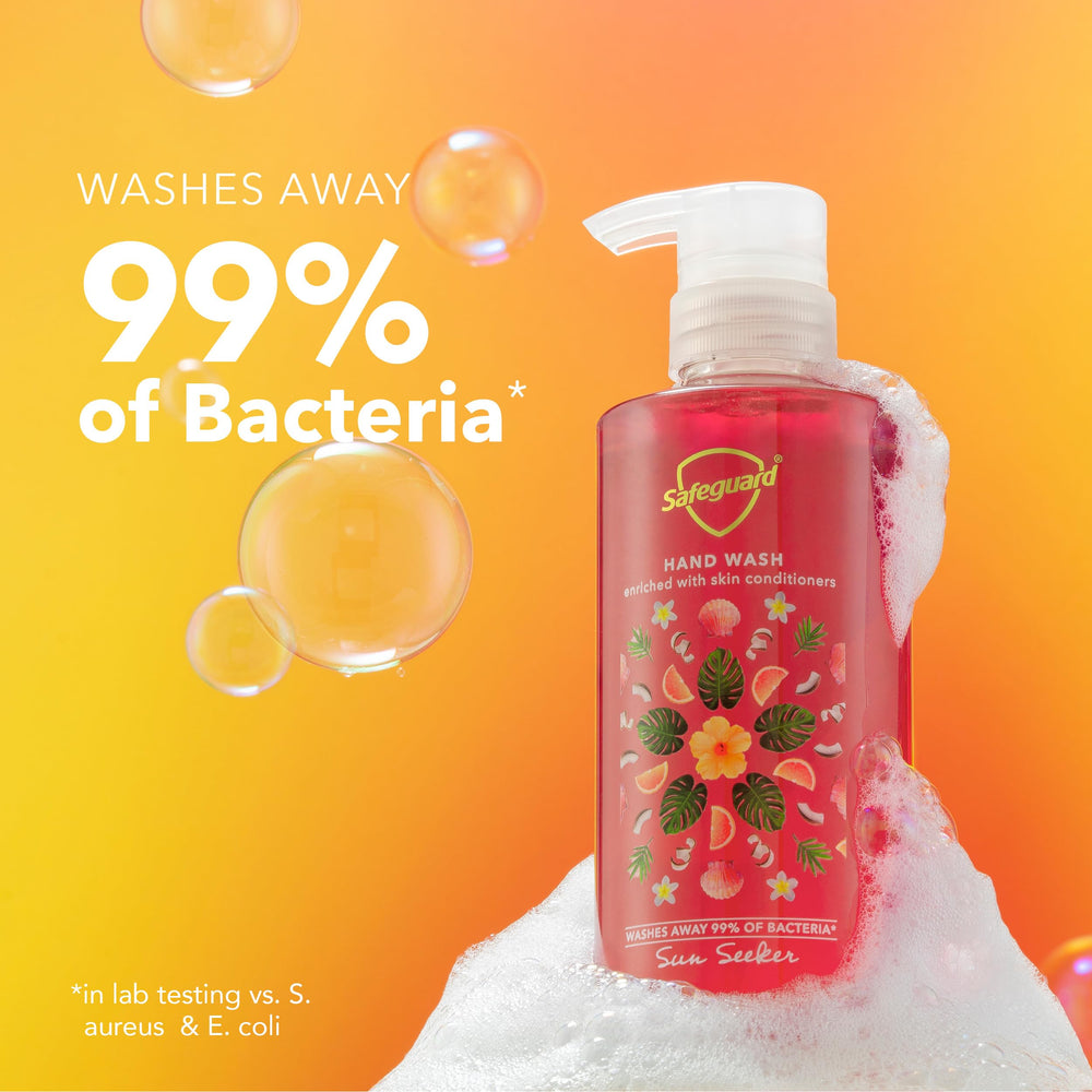 Safeguard Sun Seeker hand lather demonstrates micellar cleansing.