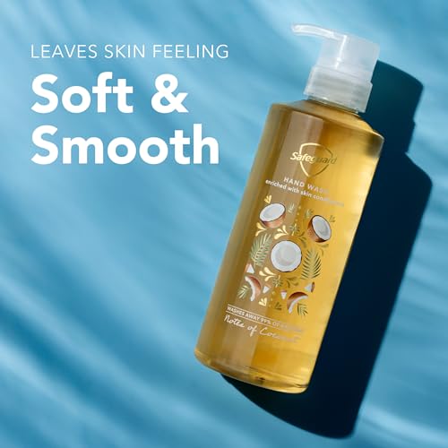 Tropical island bathroom scene featuring Safeguard for daily hand care