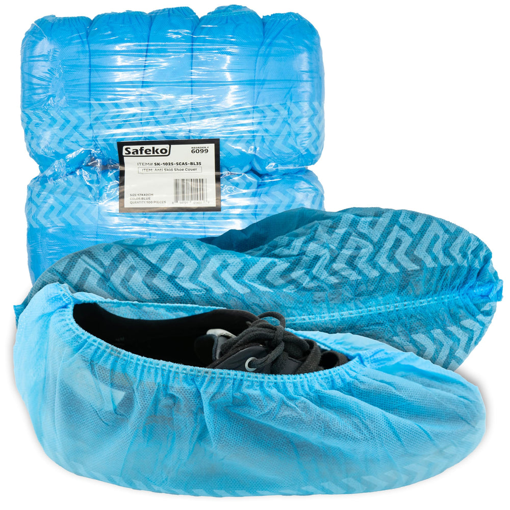 SAFEKO blue disposable boot covers overview with durable, non-slip protection