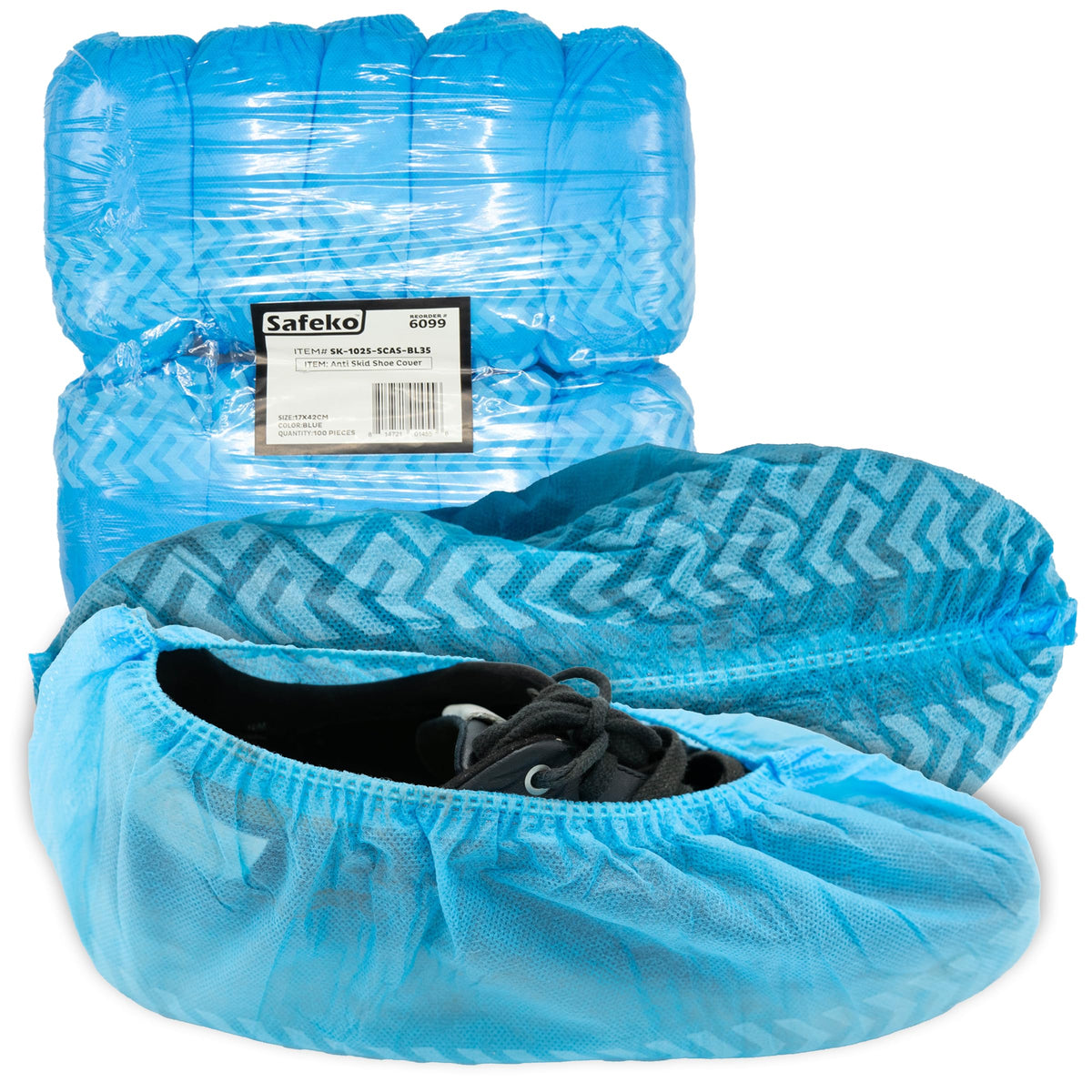 SAFEKO blue disposable boot covers overview with durable, non-slip protection