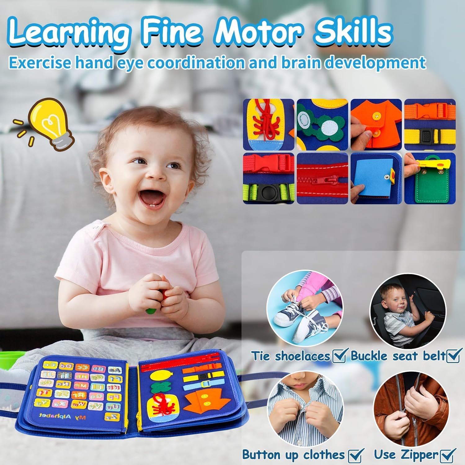 SaFeli Toddler Busy Board fine motor pages to boost skills