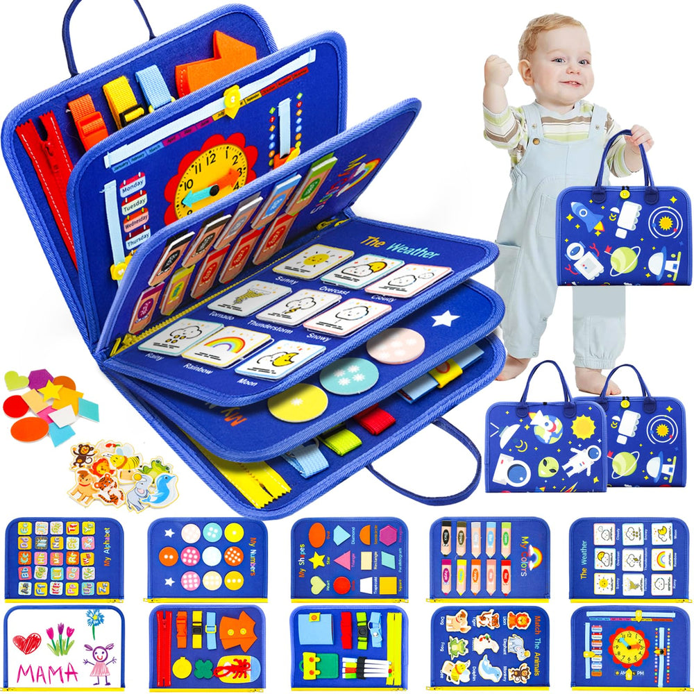 SaFeli Toddler Busy Board overview, engaging learning toy for travel