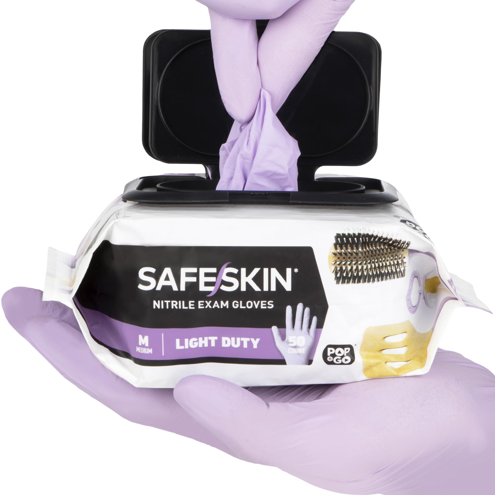 SAFESKIN nitrile gloves POP-N-GO pack opens for quick one-at-a-time access