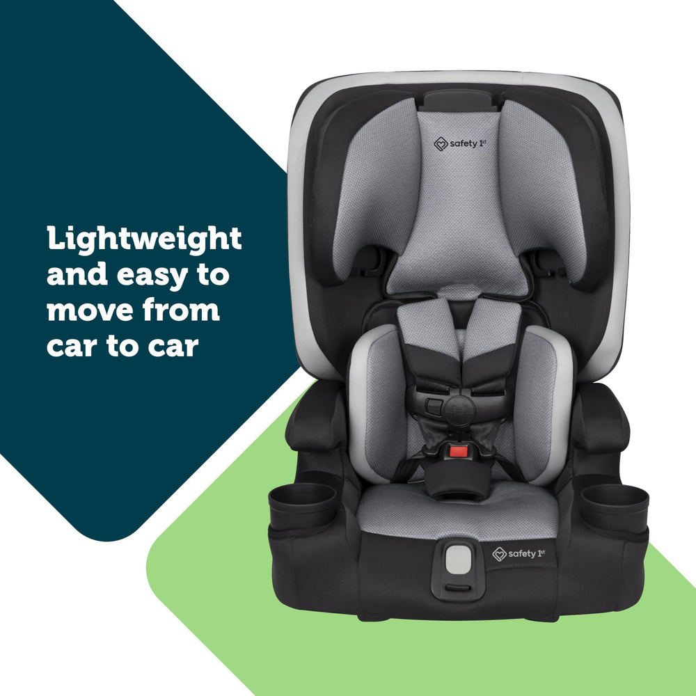 Safety 1st Boost-and-Go dual cup holders keep drinks within reach.