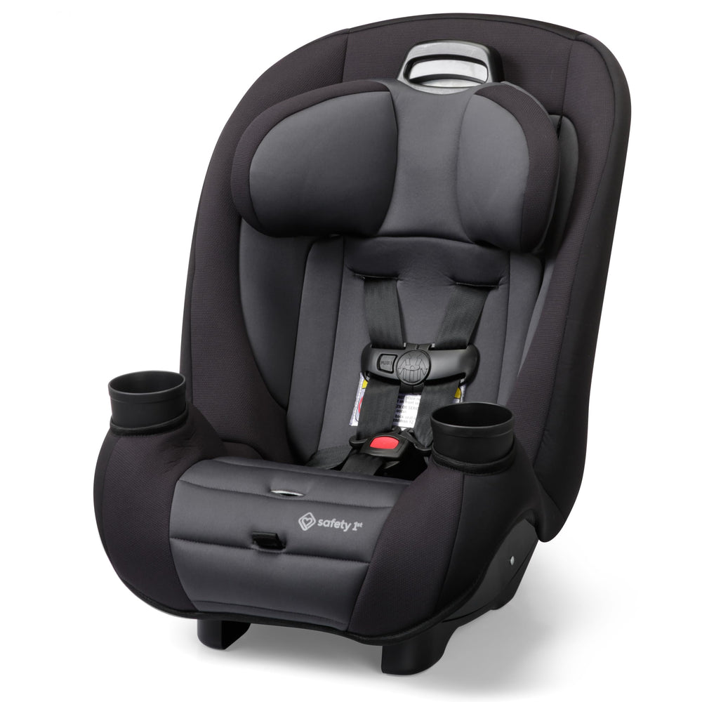 Safety 1st Ellaris front view in Smokey Haze shows slim 3-across back seat compatibility