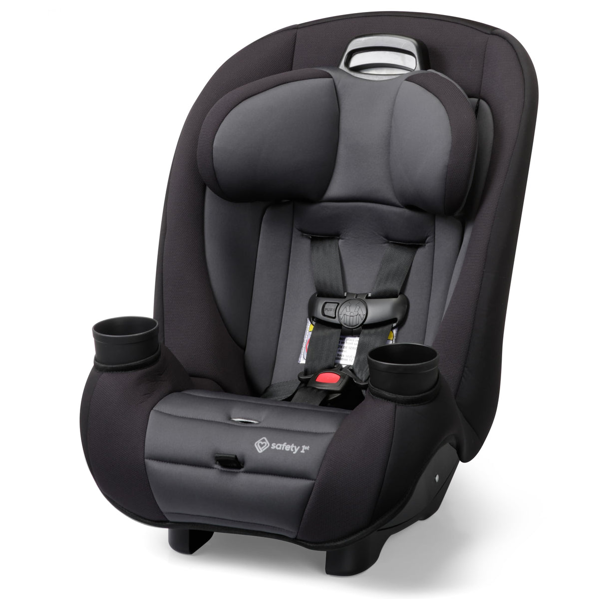 Safety 1st Ellaris front view in Smokey Haze shows slim 3-across back seat compatibility