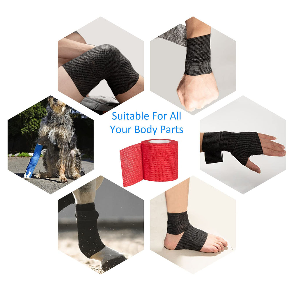 Sagafly bandage wrap red nonwoven fabric appears breathable and comfortable.