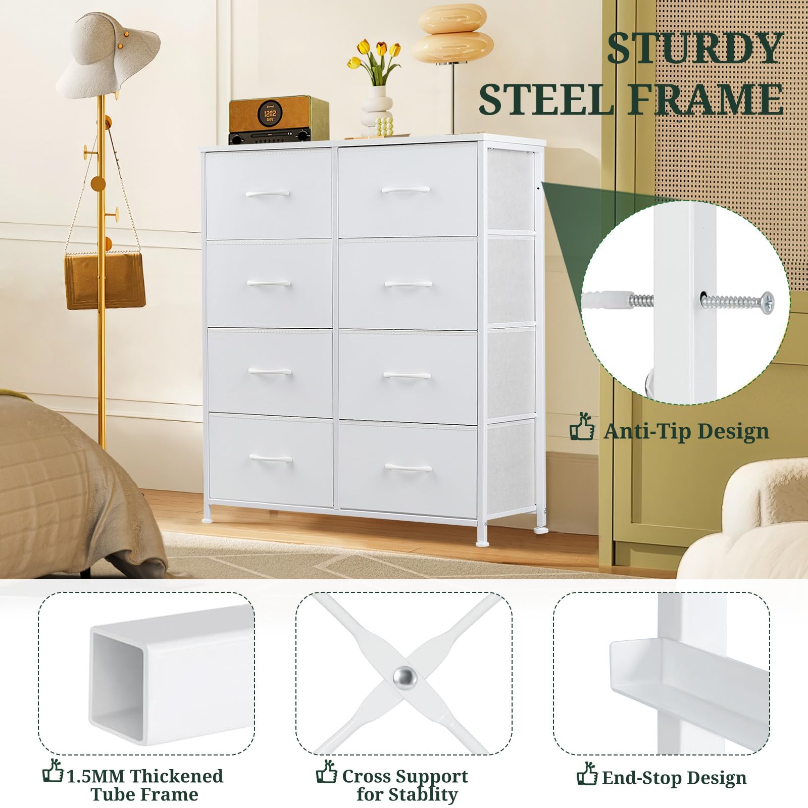 SageNest wooden-top surface provides stable space for lamp or plant.