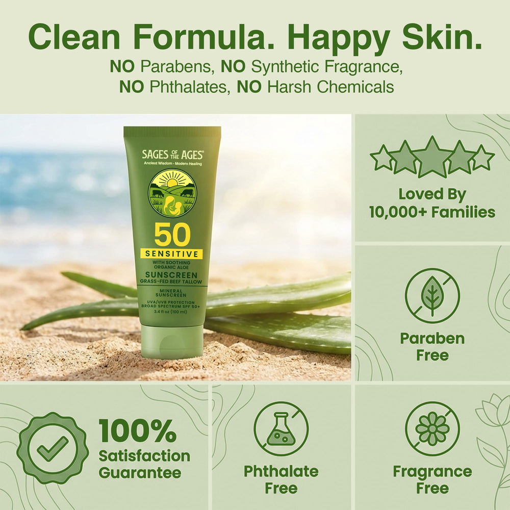 Sages Of The Ages sunscreen applied to face and body for versatile protection.