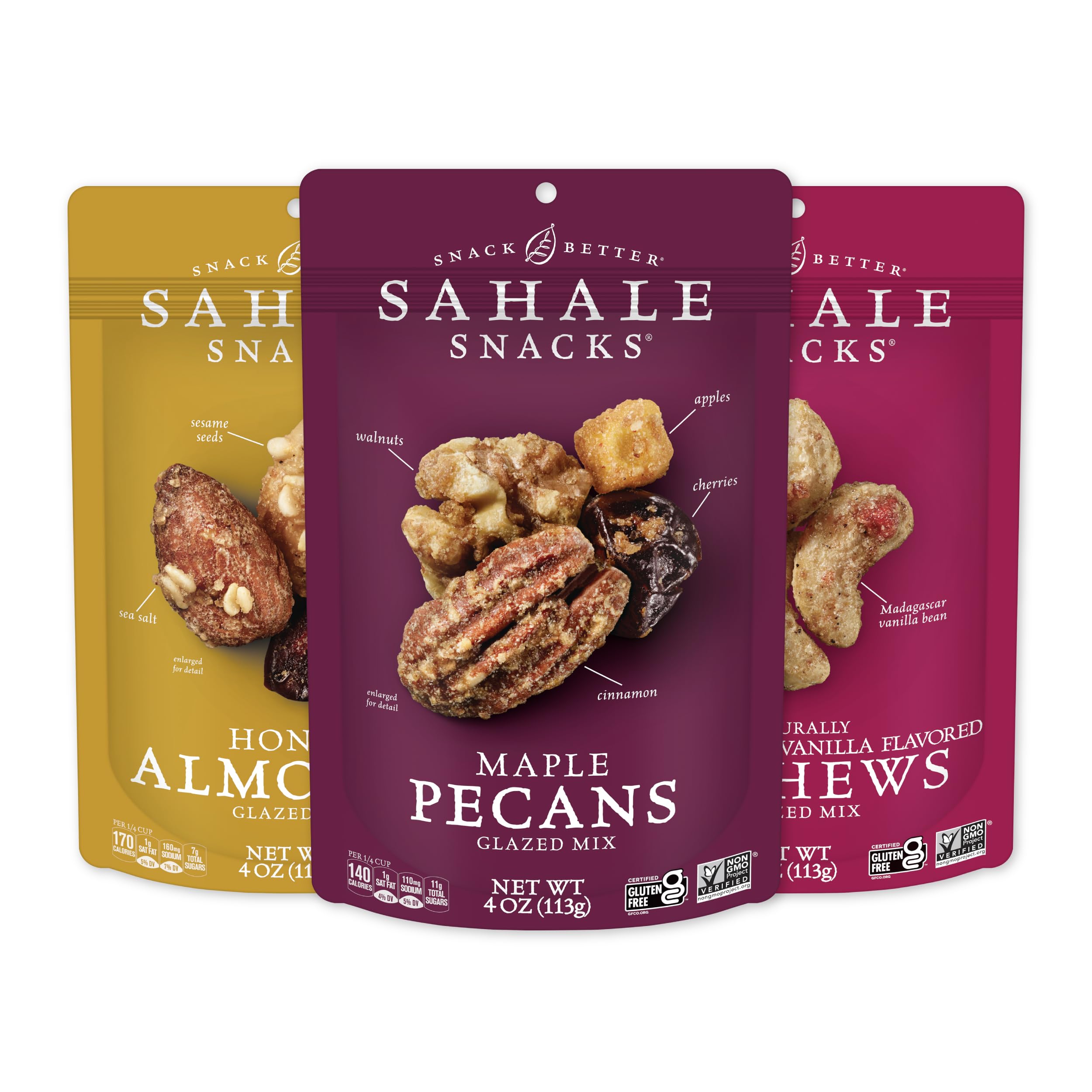 Sahale Snacks glazed maple pecans in a resealable pouch for on-the-go snacking.