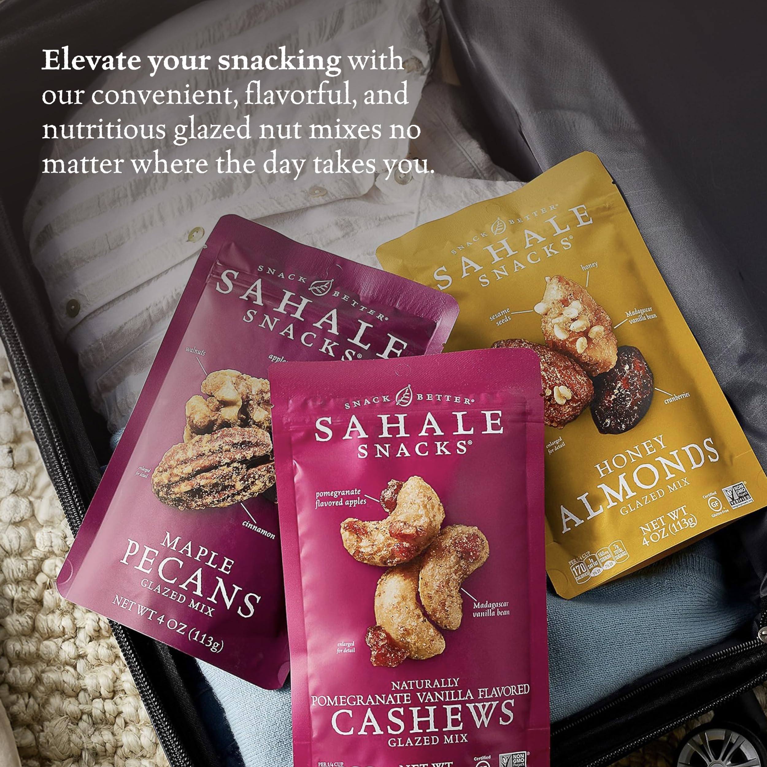 Sahale Snacks glazed nut mix variety pack highlights three flavors for tastings and sharing.