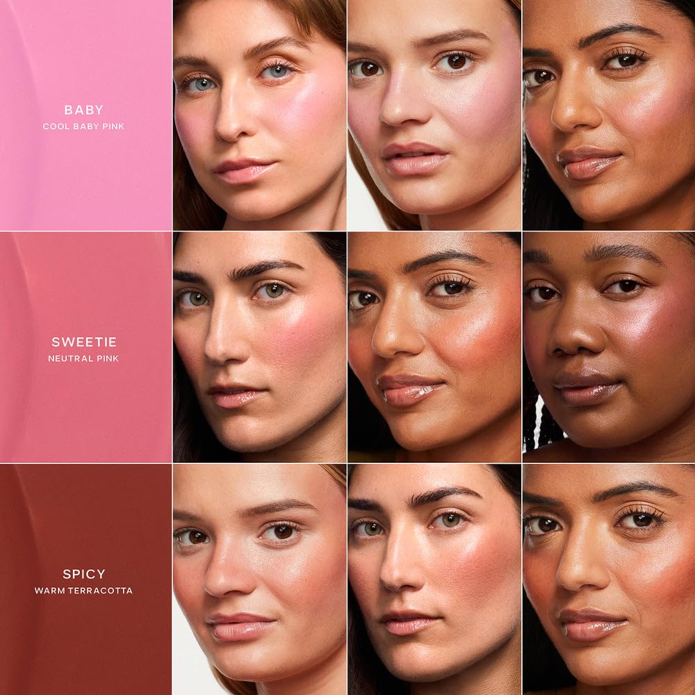 Saie Dew Liquid Blush Trio Sunglow swatch adds warm, luminous glow.