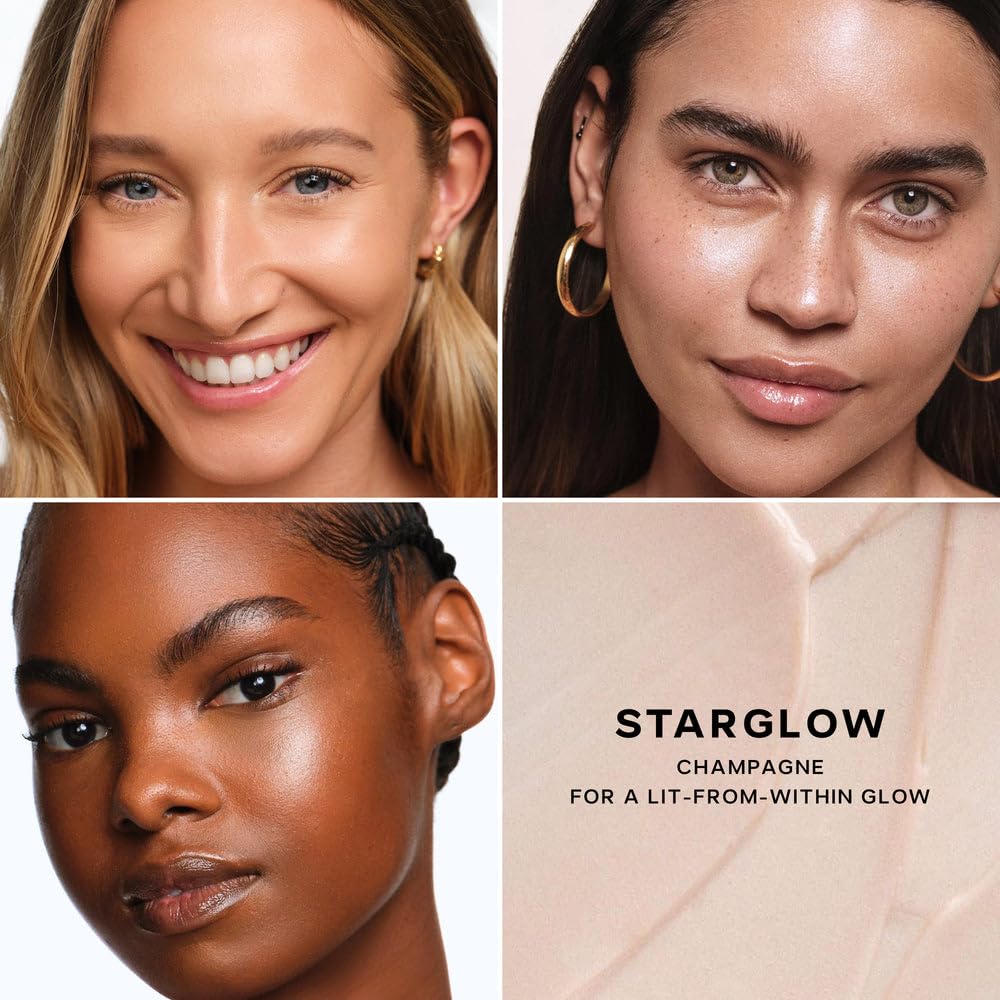 Saie Cheekbone highlight application demonstrates subtle, radiant lift.