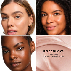 Saie Mini Glowy Super Gel multiuse application swatch shows versatile glow.
