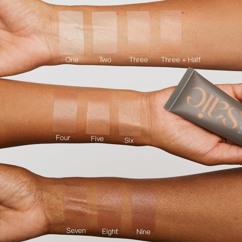 Saie Slip Tint SPF 35 mineral sunscreen shields skin.