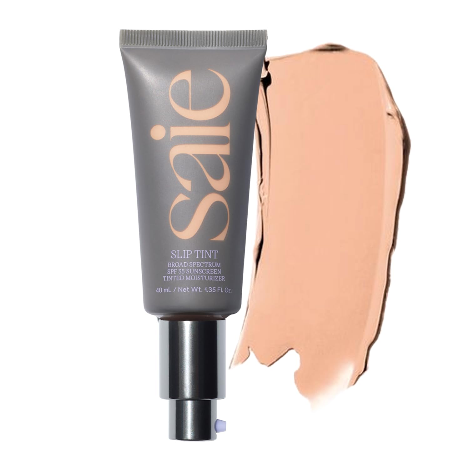 Saie Slip Tint SPF 35 bottle closeup shows a natural, skin-like glow for everyday radiance.