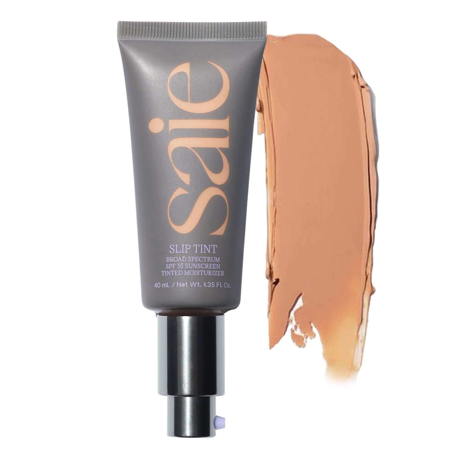Saie Slip Tint SPF 35 pump dispense showing easy, hydrating coverage