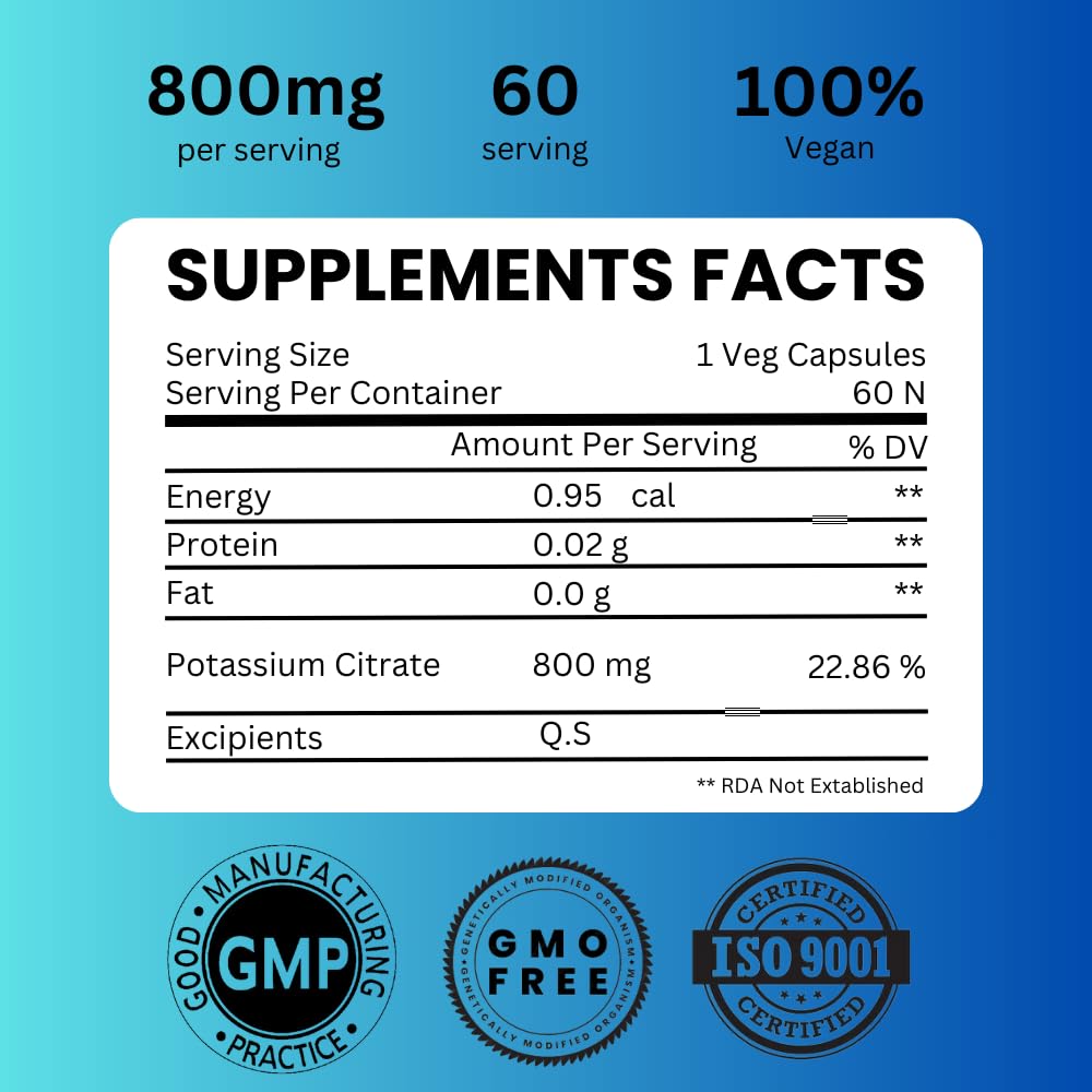 Saikou Herbs Potassium Citrate 800mg capsules closeup highlighting crystal-grade solubility.