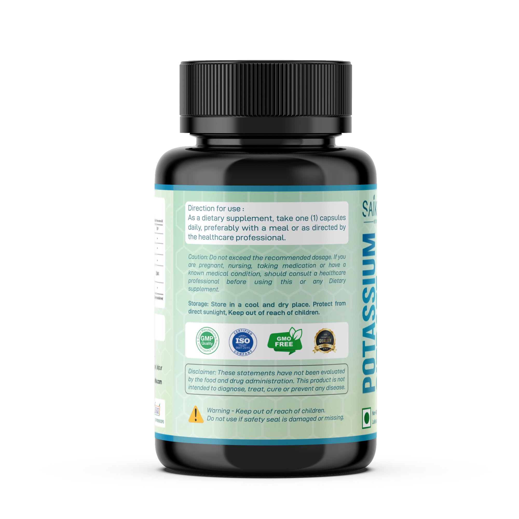 Saikou Herbs Potassium Citrate 800mg packaging with clear instructions.