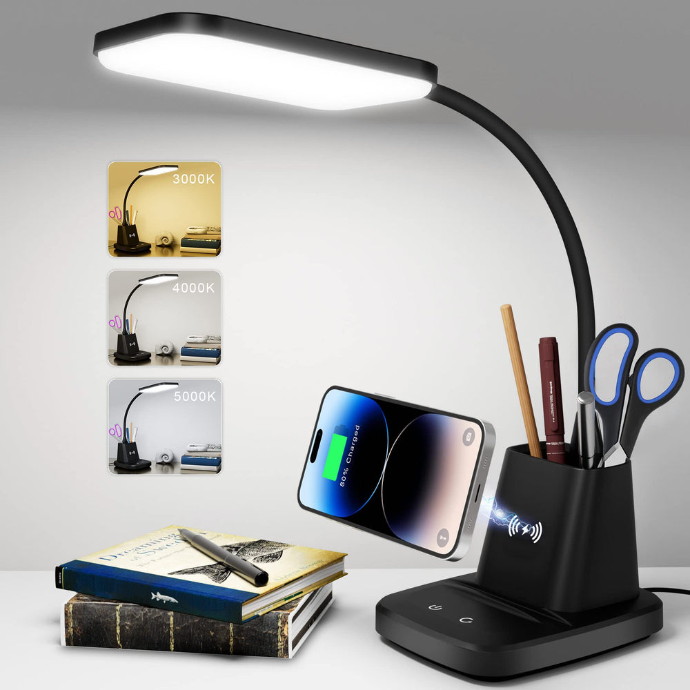 Sailstar desk lamp with wireless charger for convenient device charging.