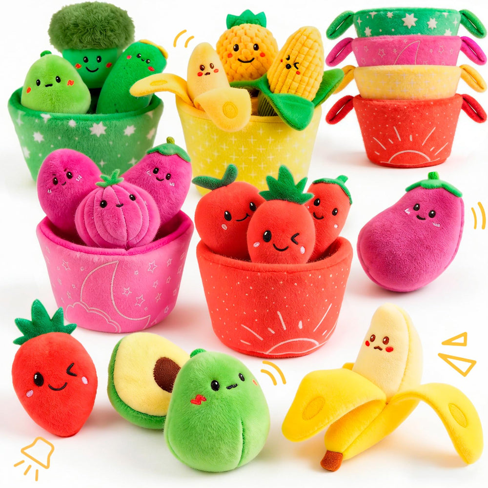 SAIMAND fruit and vegetable plush set showcases soft textures for early sensory play