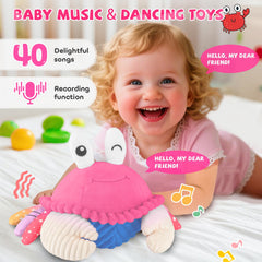 SAIMAND pink crab toy dances to encourage baby to follow and reach.