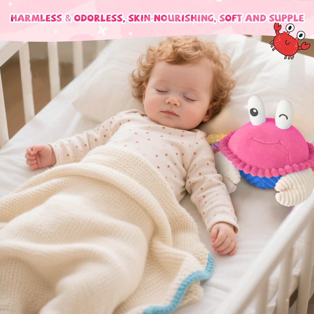 SAIMAND pink crab toy is ultra-soft plush for cozy cuddling.