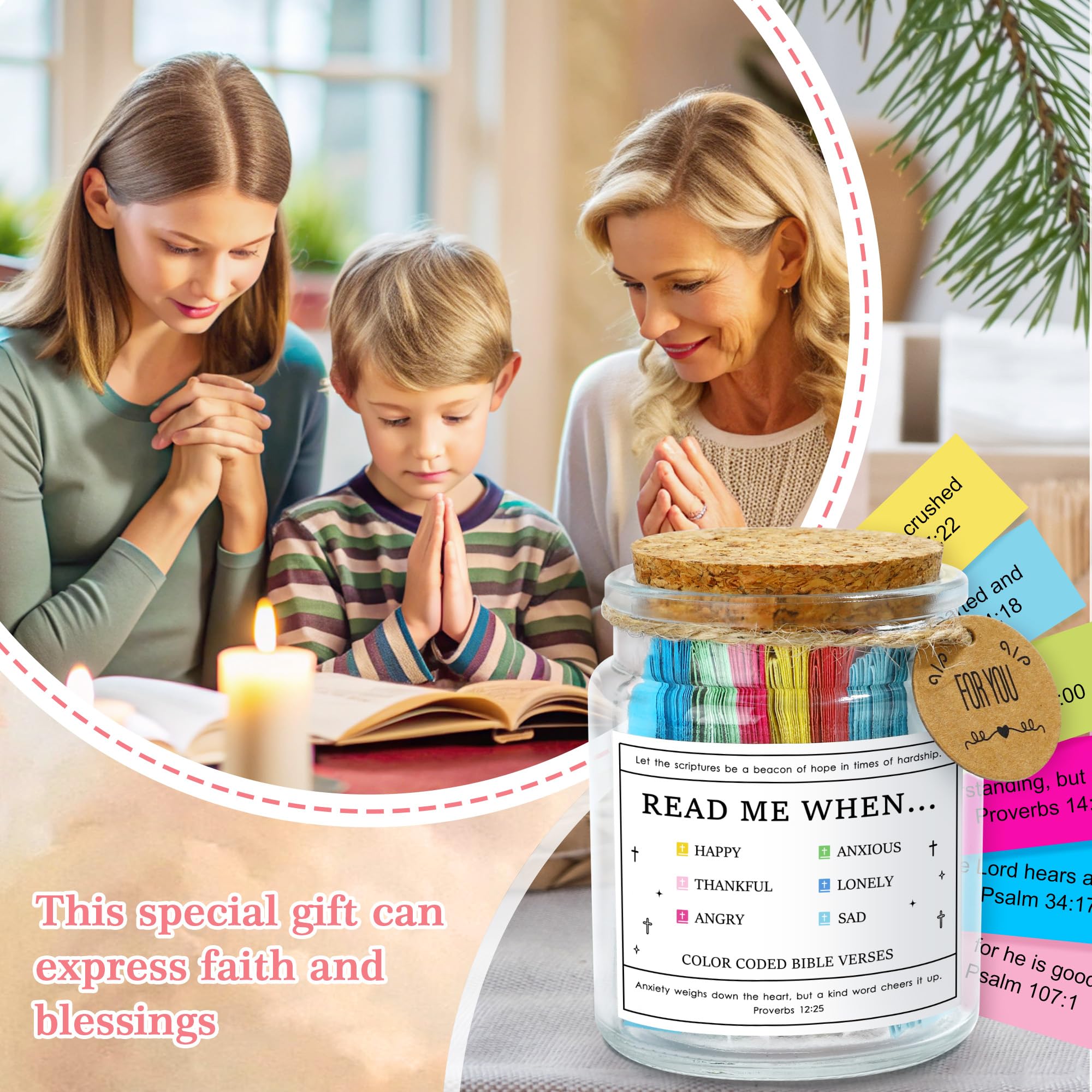 Saineron Bible verses jar inspires reflection with scripture quotes.