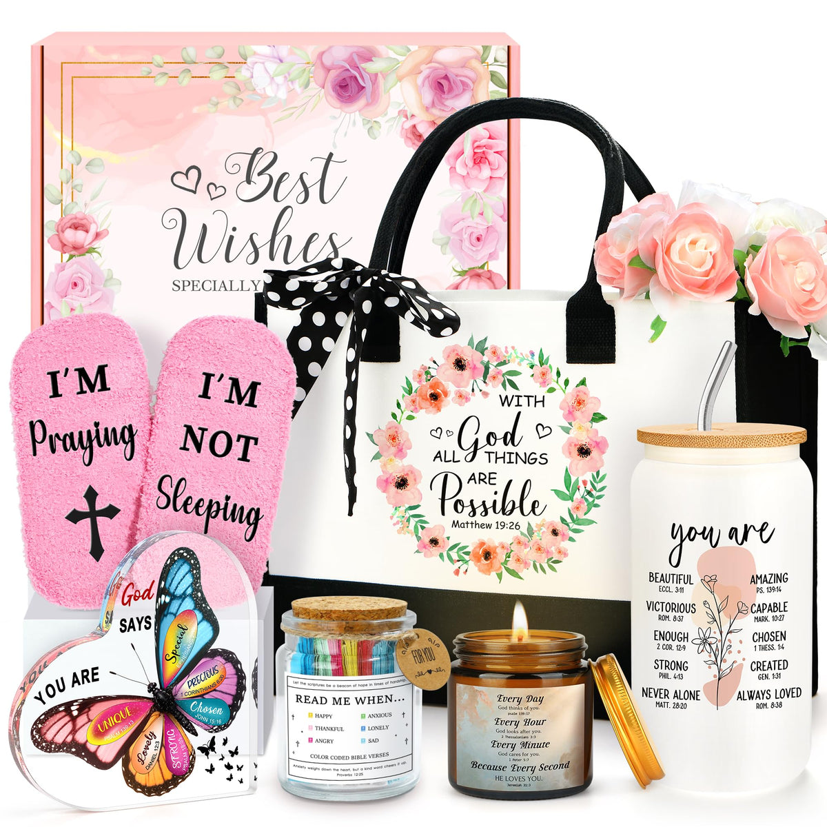 Saineron tote bag with Jesus design and uplifting verse for daily use.
