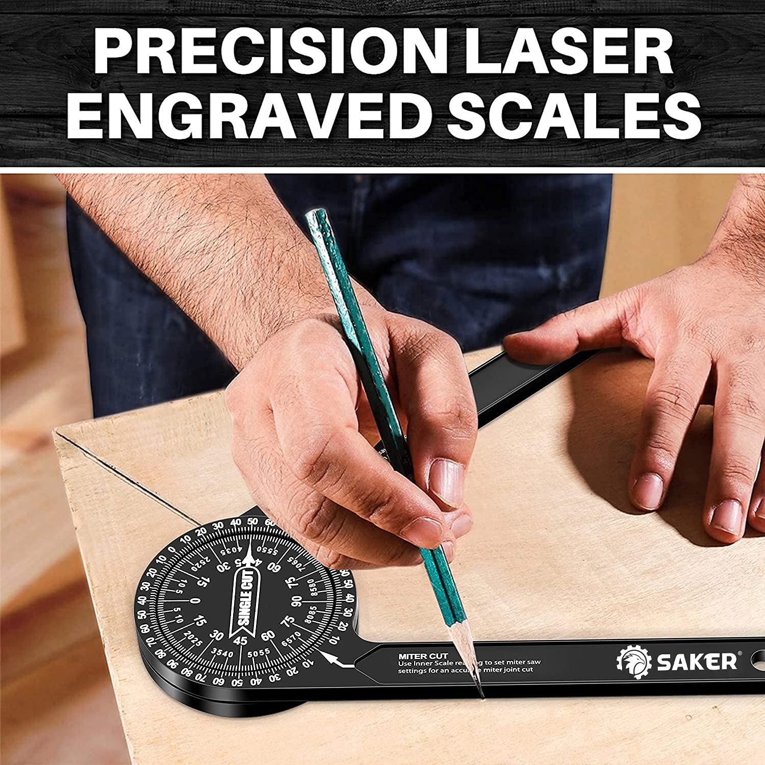Saker protractor for plumbing and carpentry tasks on busy job sites.