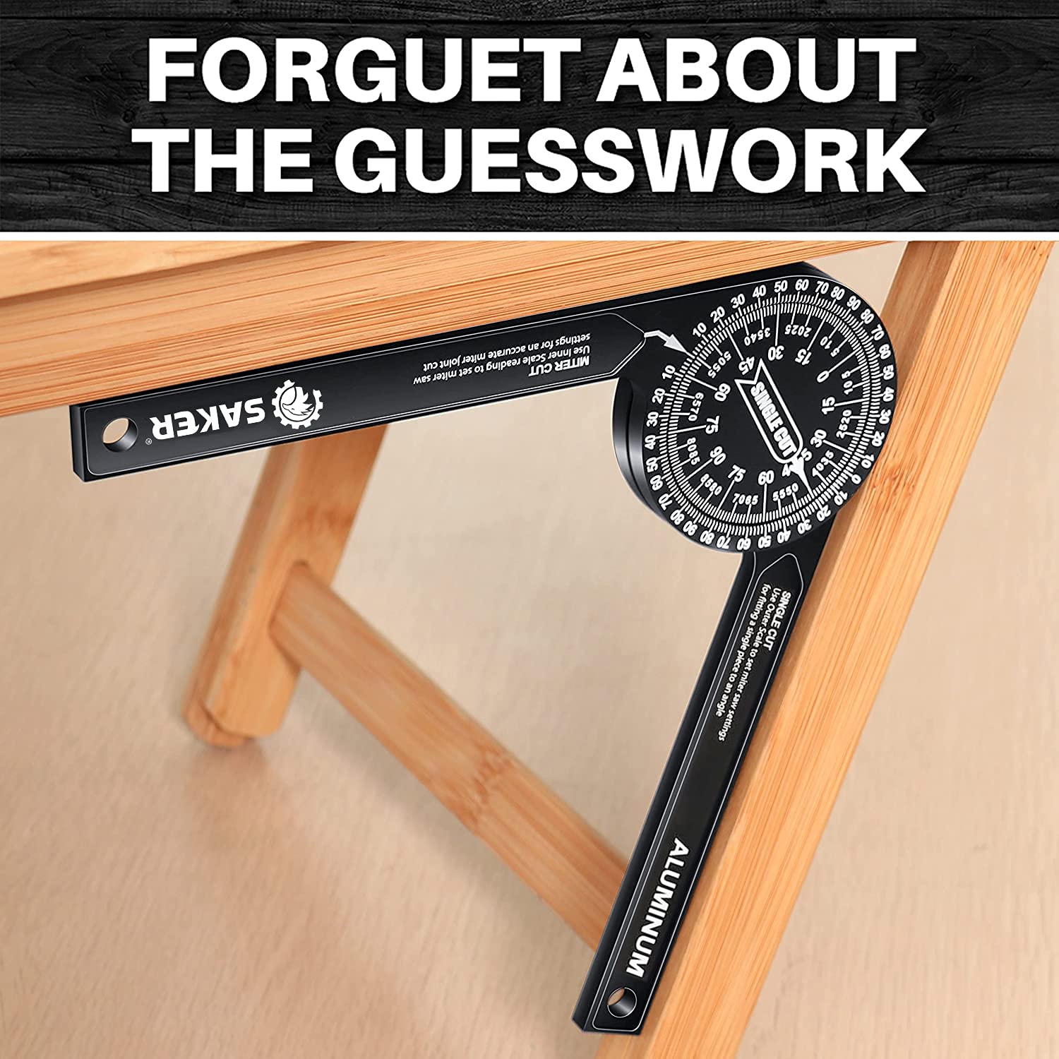 Saker Miter Saw Protractor with laser scales for direct angle reading on the saw.