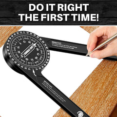 Saker angle finder supports miter cuts with a compact, design-forward profile.