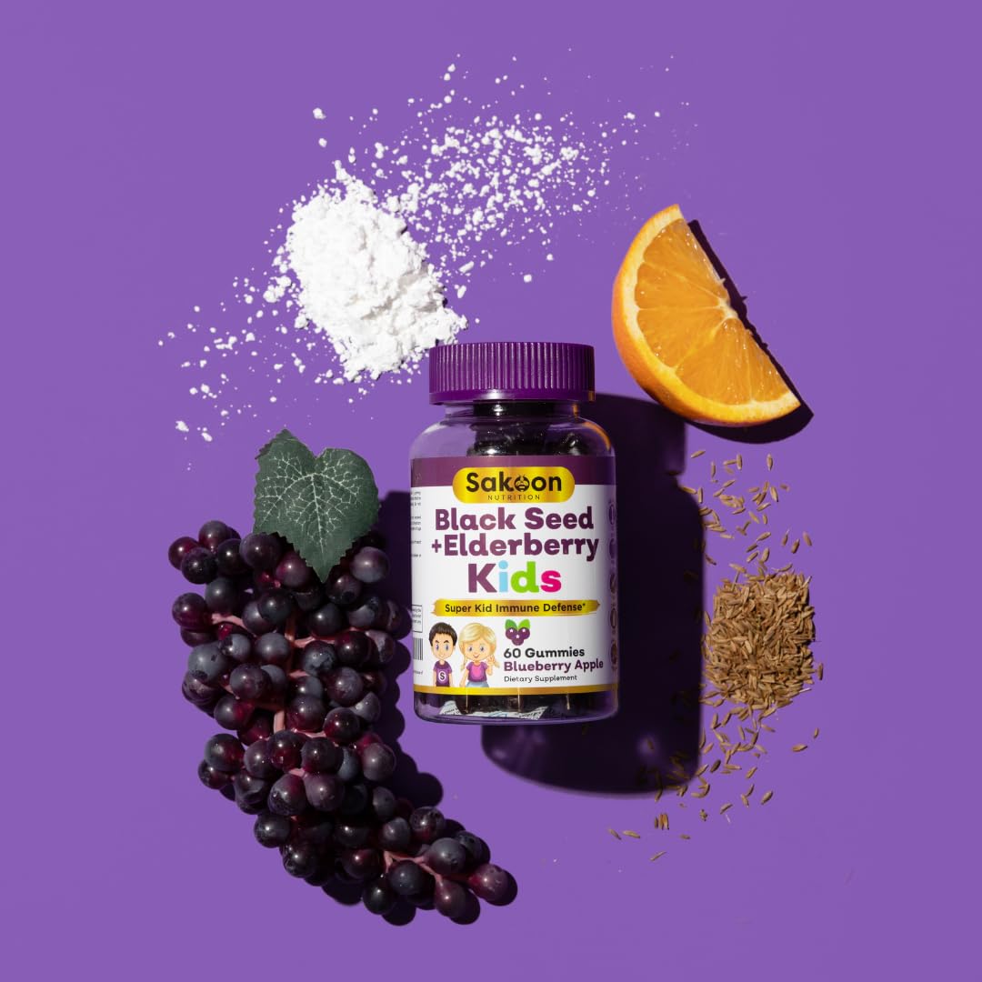 Sakoon Nutrition kids immune-support gummies showing berry flavor and bottle