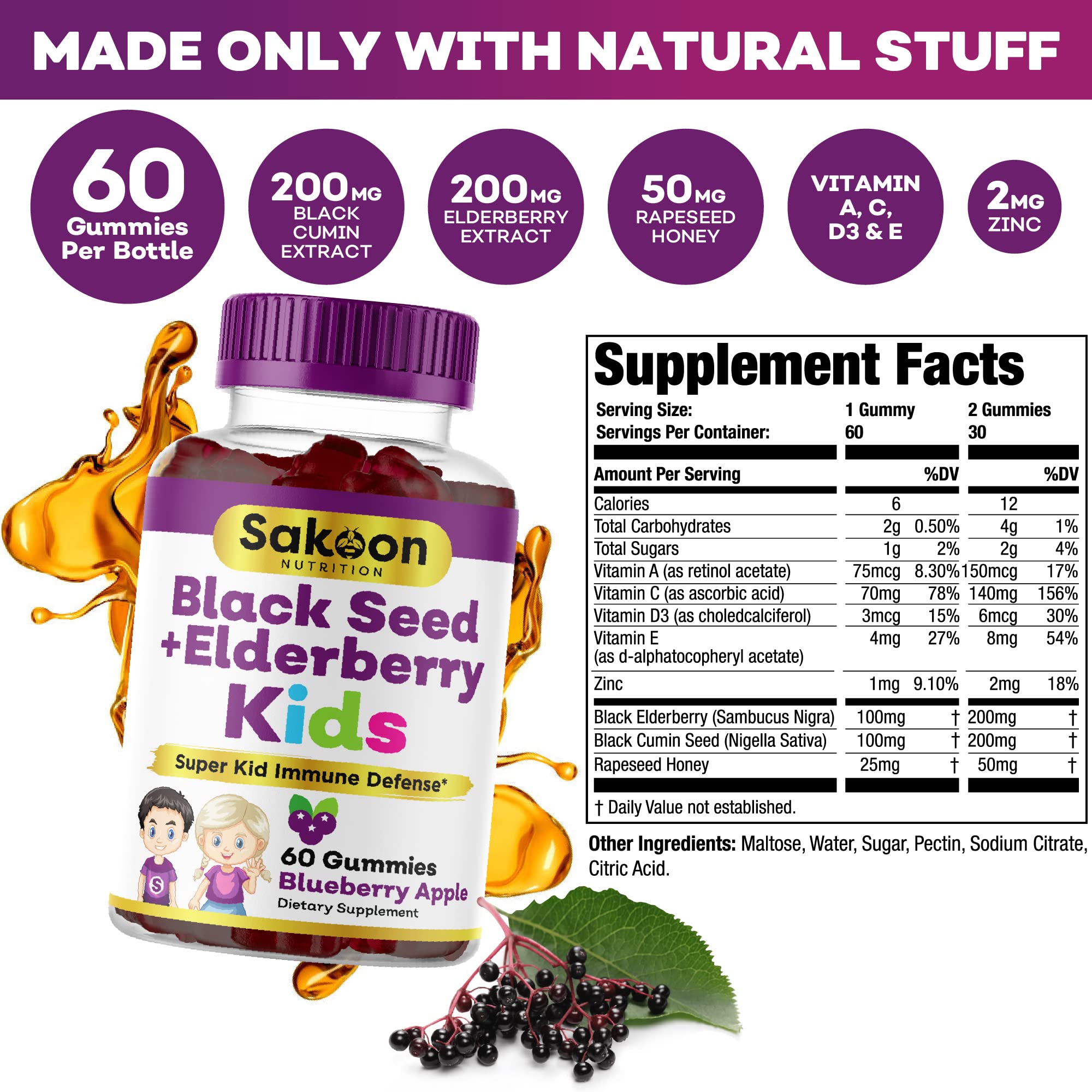 Sakoon Nutrition gummies with vitamin C and zinc for growing children