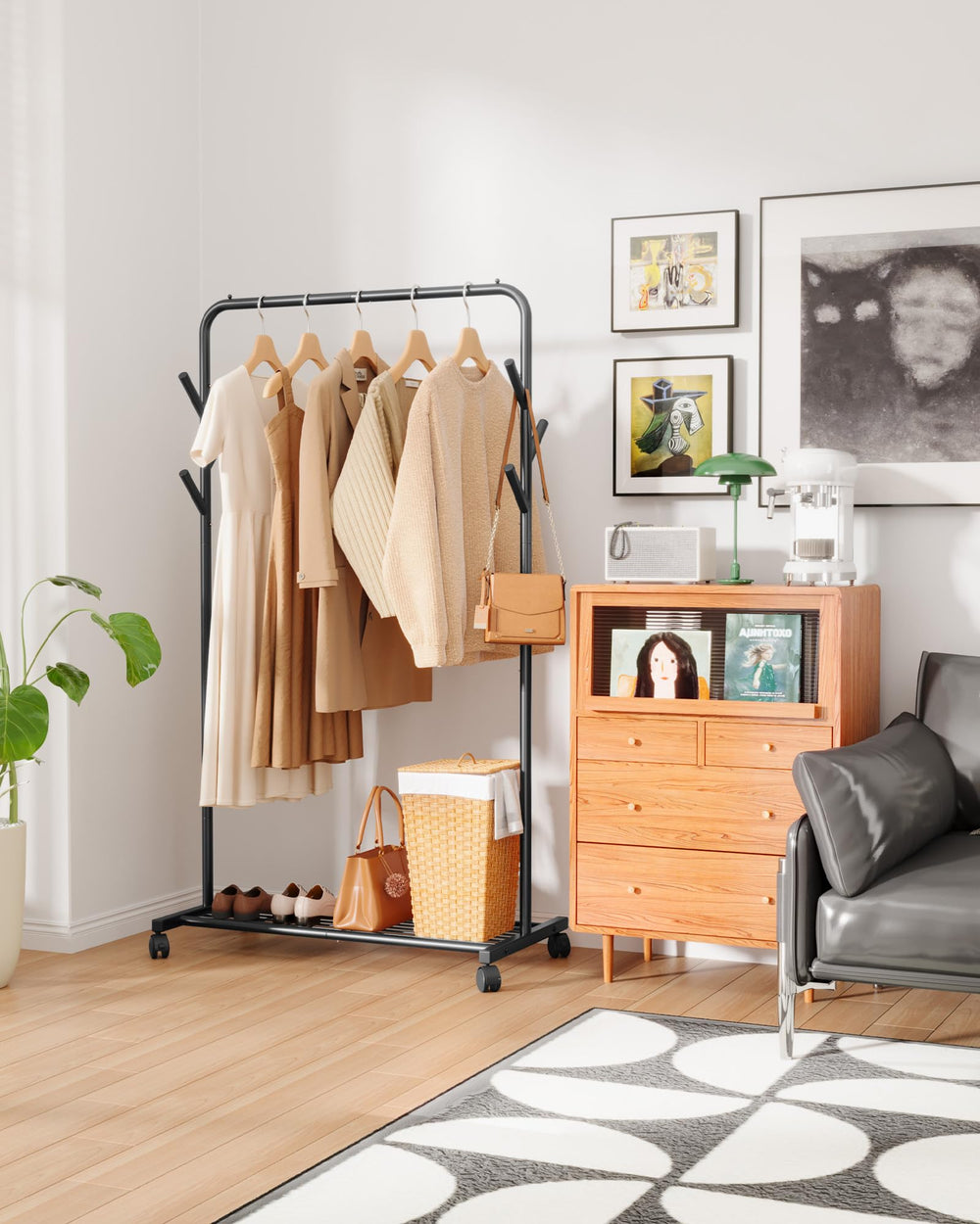 Sakugi dorm-room ready clothes rack maximizing vertical storage.