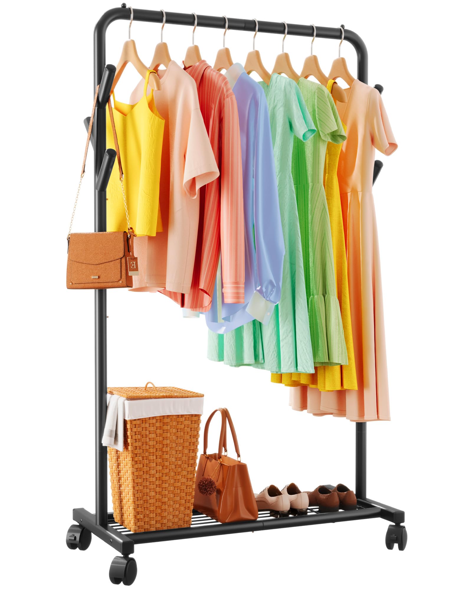 Sakugi clothes rack top rod with anti-slip beads keeps garments in place.