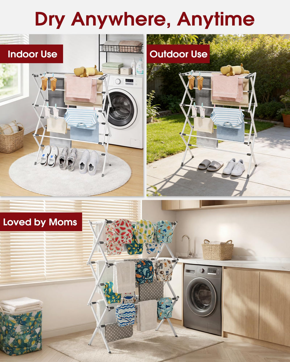 Sakugi foldable drying rack anti-slip feet protecting floors and enhancing stability