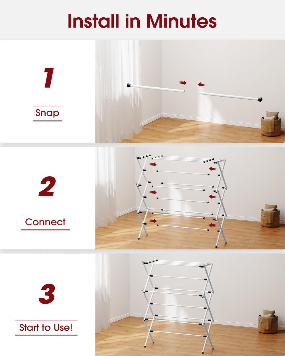 Sakugi foldable drying rack folded storage compact under-bed storage option