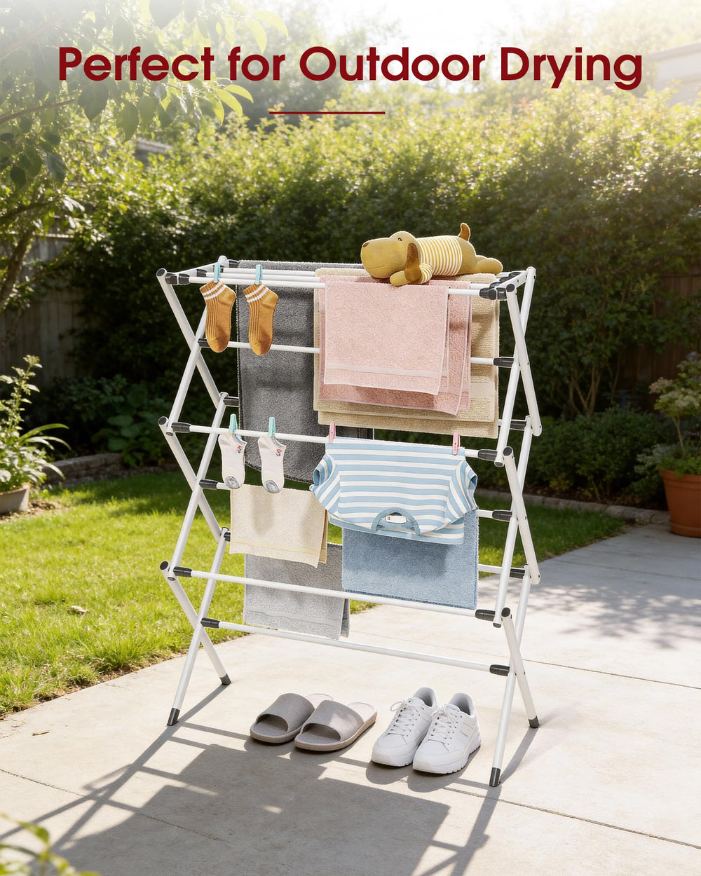 Sakugi foldable drying rack portable design easy to move between spaces