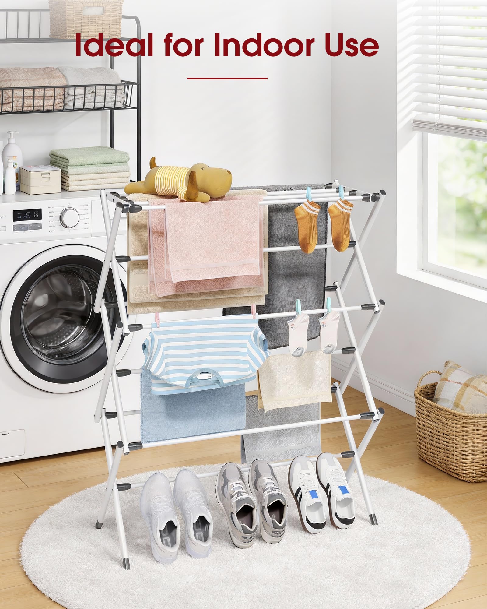 Sakugi foldable drying rack tool-free assembly for fast setup
