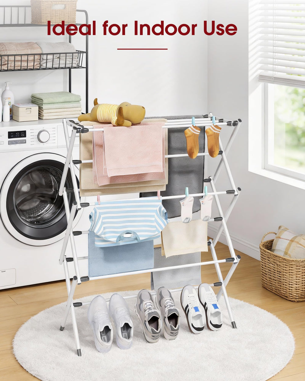 Sakugi foldable drying rack tool-free assembly for fast setup