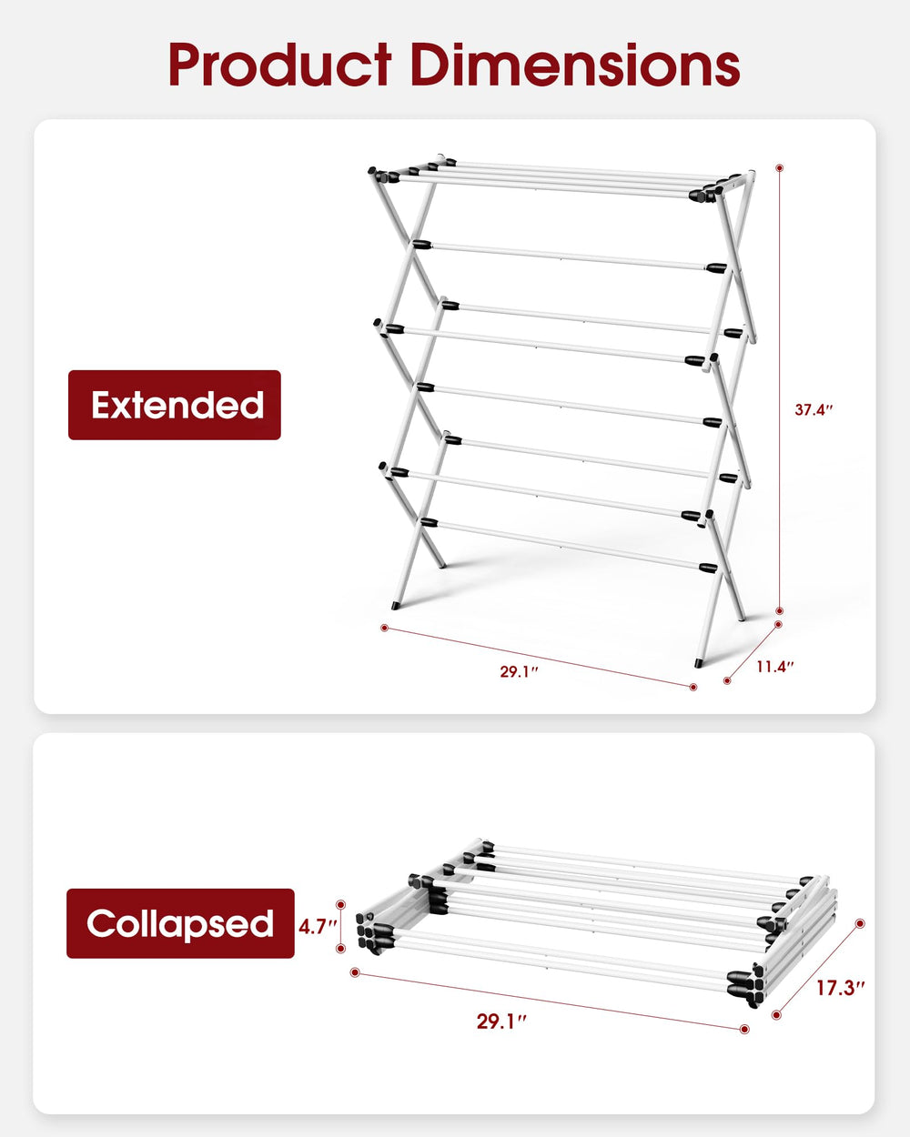 Sakugi foldable drying rack triangular support for balanced weight distribution
