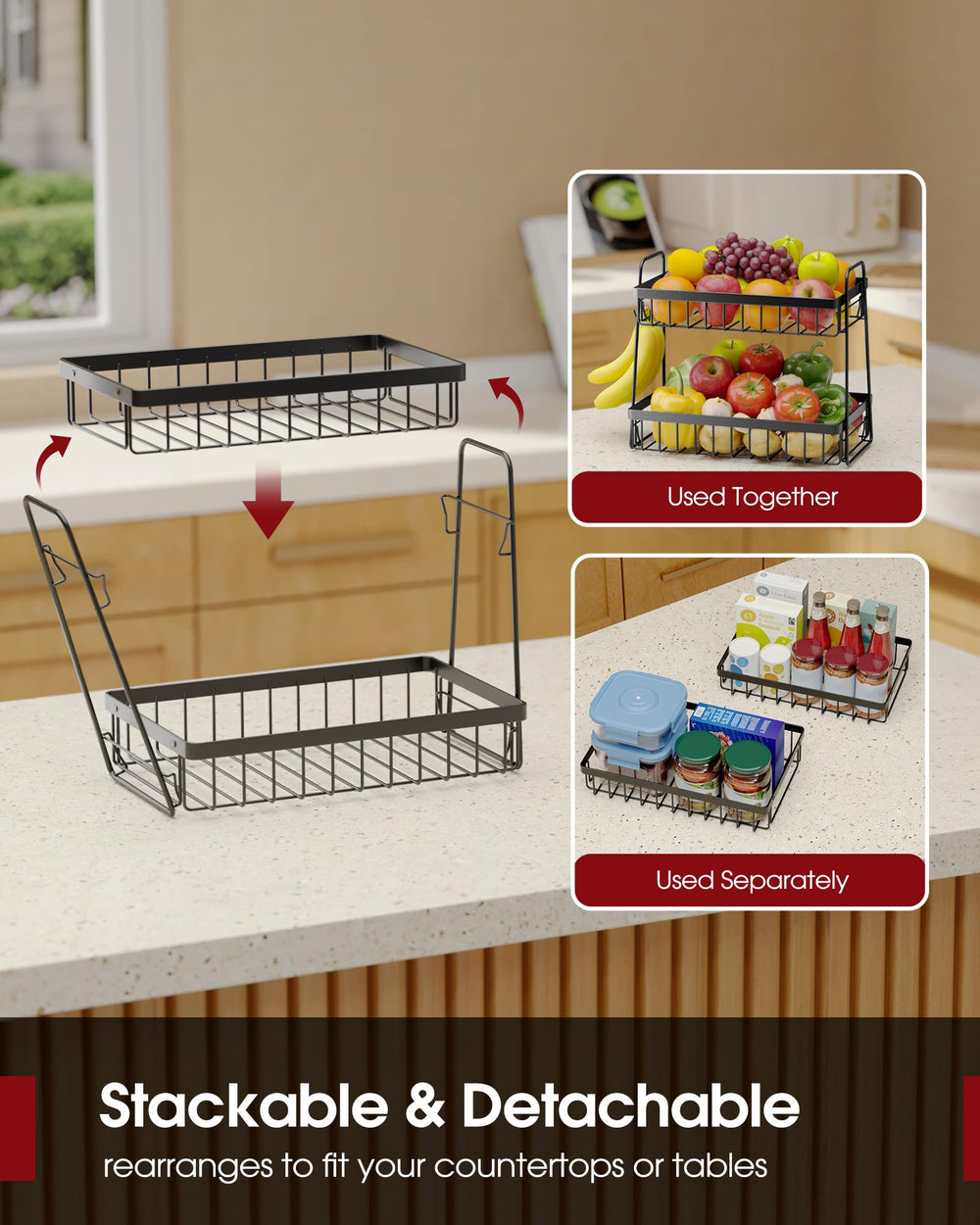 Sakugi rustproof metal frame for durable, long-lasting kitchen organization.