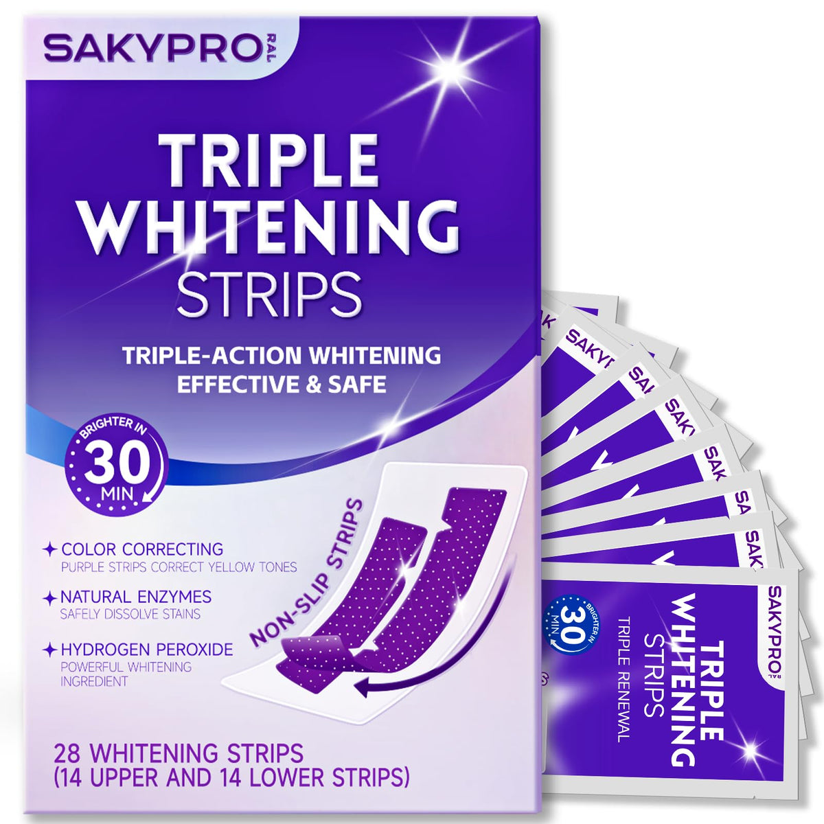 SAKYPRORAL purple whitening strips pack for at-home use