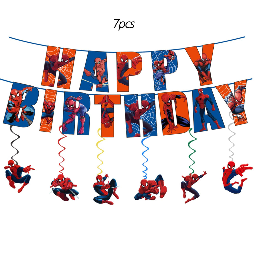 Saleix hanging swirls with Spidey motifs add motion above the party