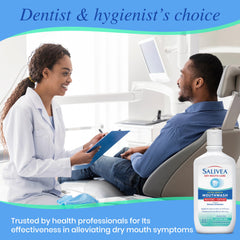 Salivea label close-up highlights enzymes for dry mouth care.