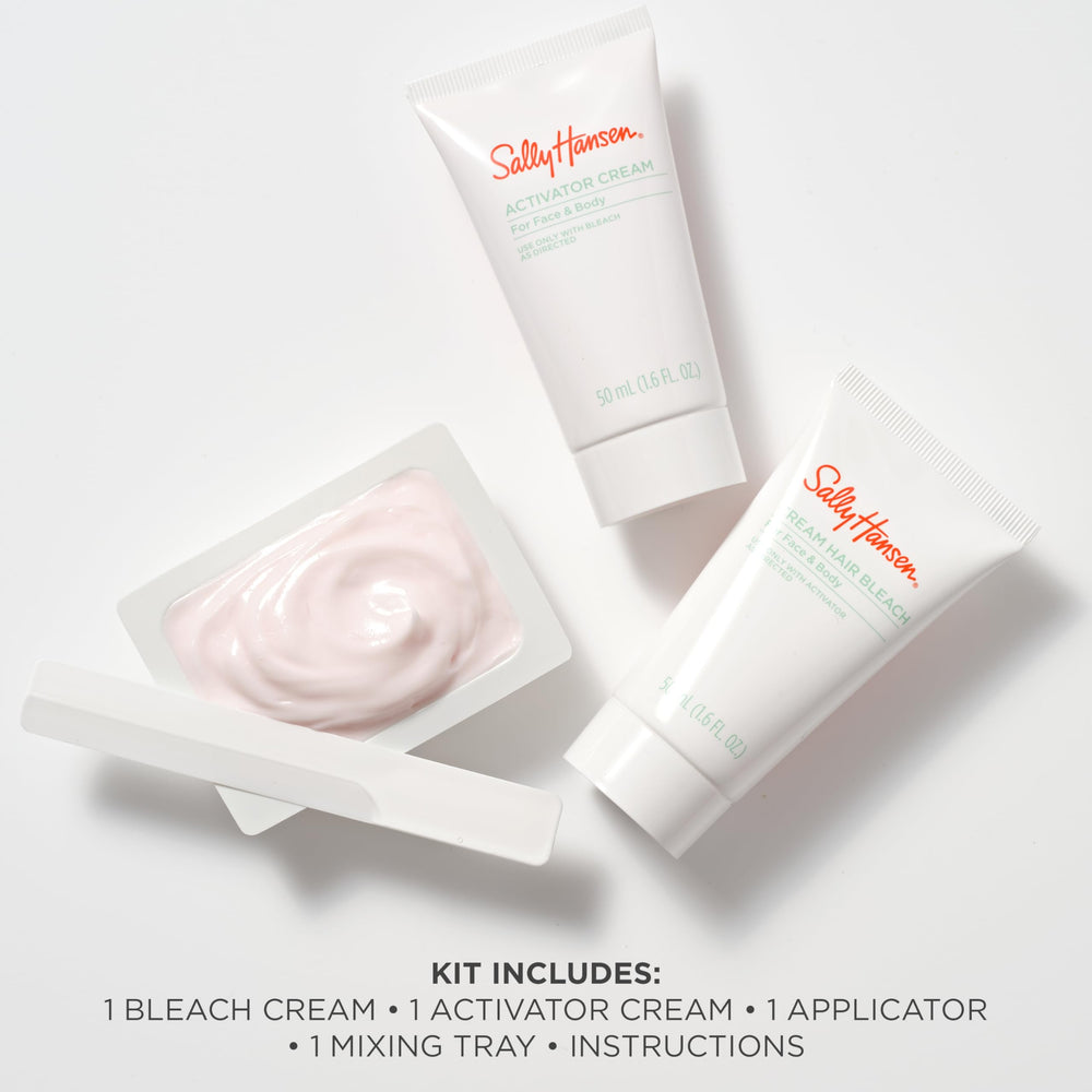 Sally Hansen Bleach Cream activator pack enables quick, even blends for hair-lightening results.