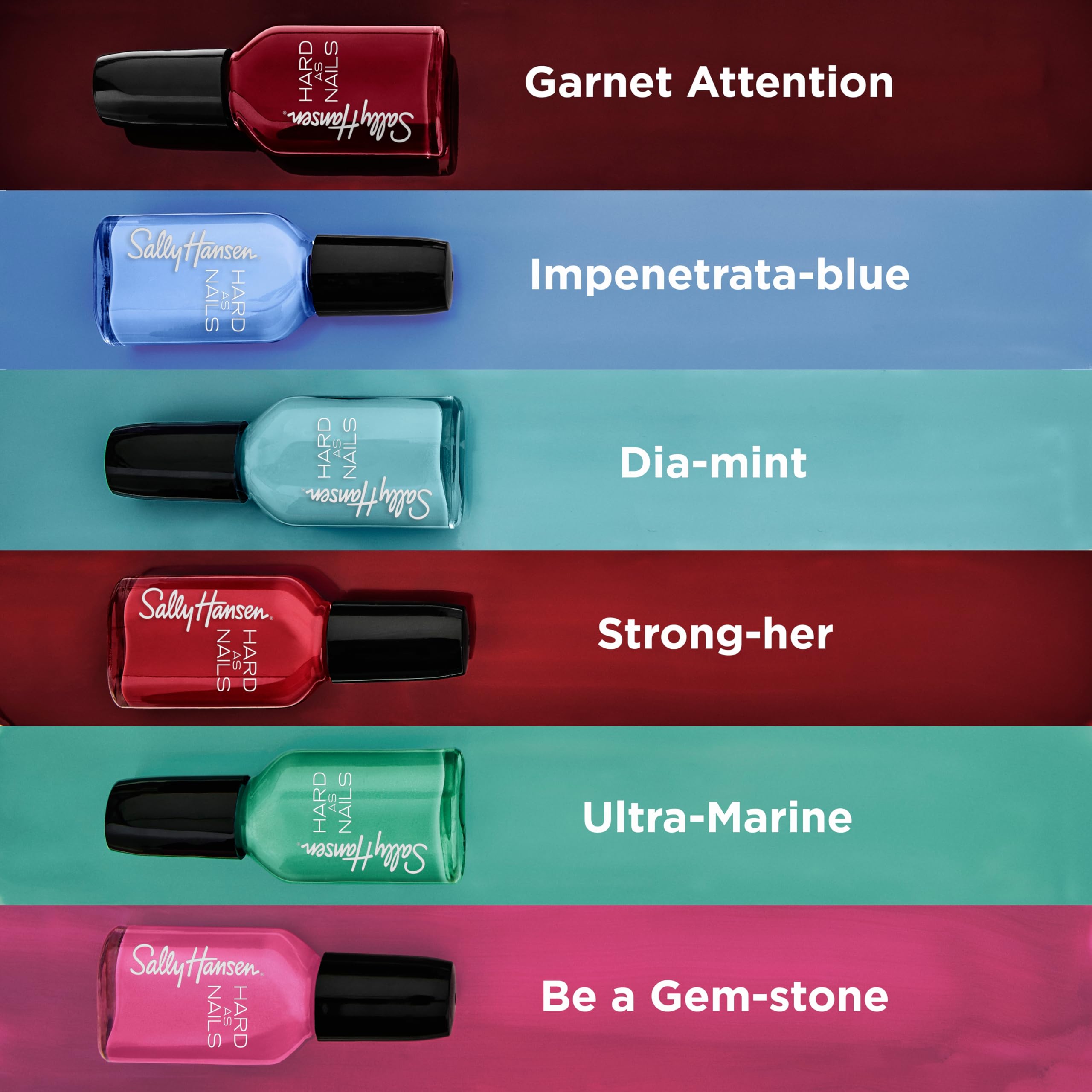 Sally Hansen Hard as Nails Made in Jade close-up shows glossy finish and protective shine.